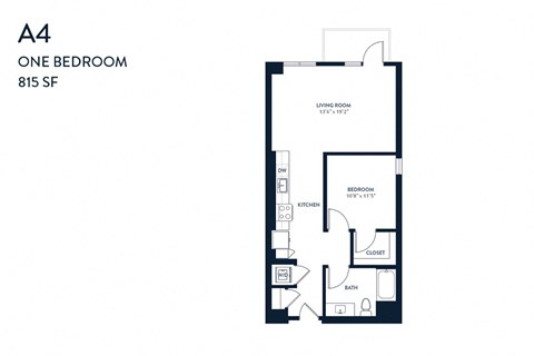 Floor plan for 1 bed, 1 bath, 816 sqft